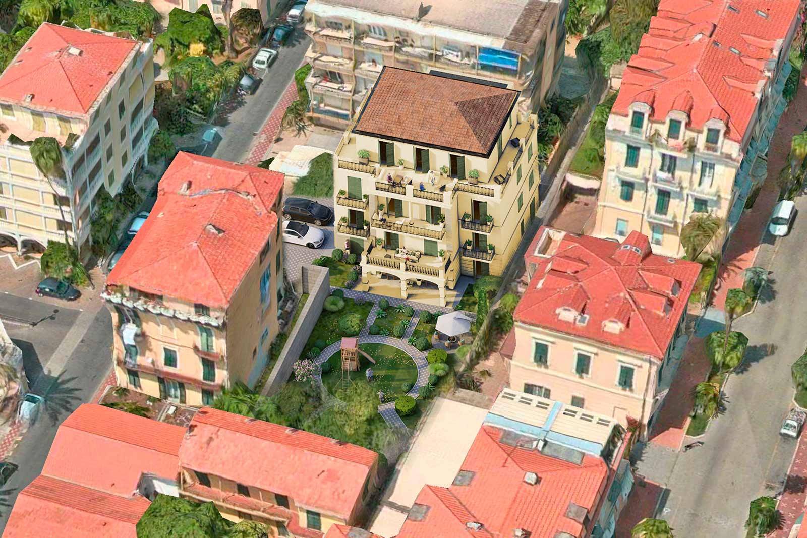 Villa Nouveau, Bordighera, for sale a very central penthouse under construction equipped with every comfort and highest energy class